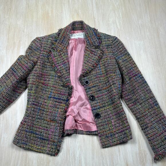 Trina Turk Multicolor Tweed Wool Blend Preppy Button Front Lined 6 Blazer Jacket - Picture 8 of 14